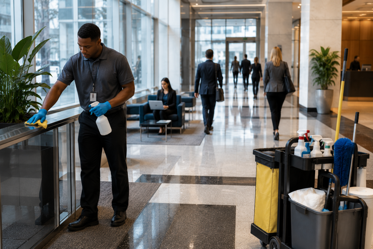 How On-Site Daytime Cleaners Keep High-Traffic Buildings Clea